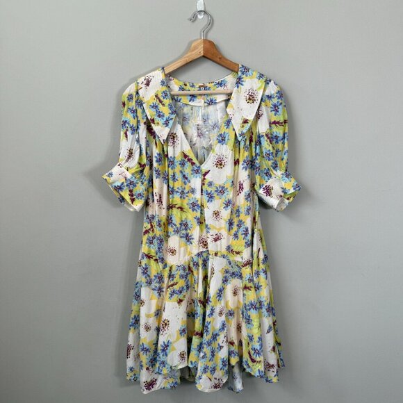 NWT Free People Sugar Crush Mini Dress Women's Medium Lemon Combo Floral Flowy - Picture 5 of 16